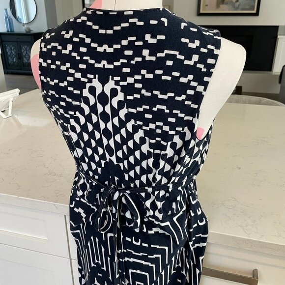 Mario Serrani Italy Slvless V Nk Faux Wrap Geo Print Maxi Dress Navy Sz M - Picture 7 of 10